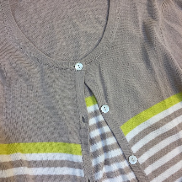 Trina Turk | Beige White & Yellow Striped Cardigan - Picture 3 of 4